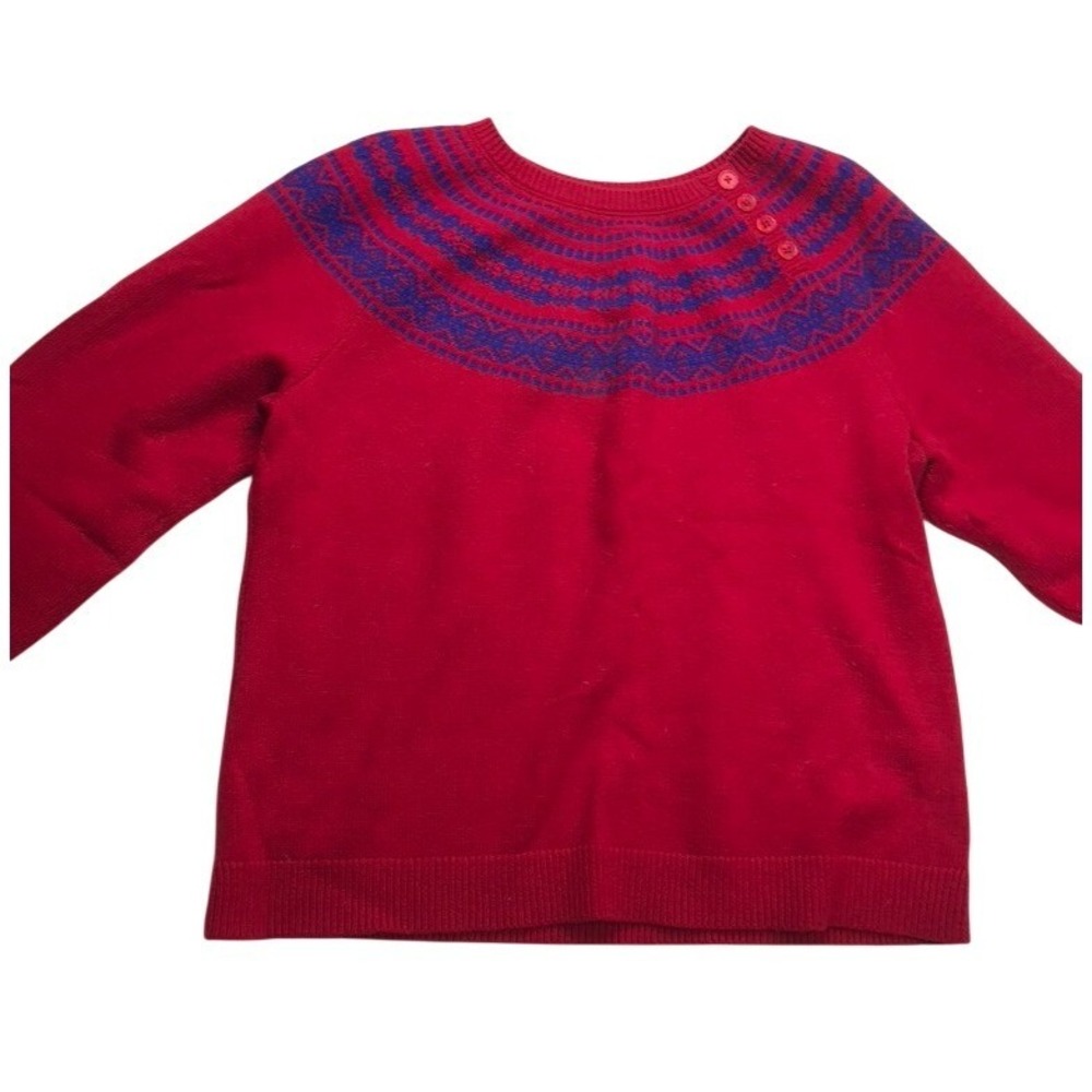 Talbots Womens XL Red Fair Isle Lambswool Blend Button Shoulder Sweater‎ Classic